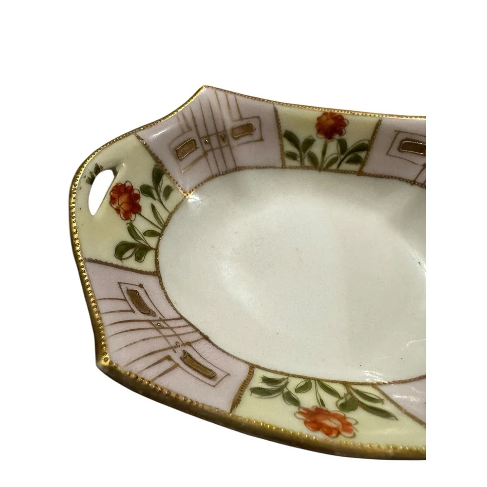 Antique Nippon Hand‎ Painted Porcelain Relish Dish Gold Trim Floral